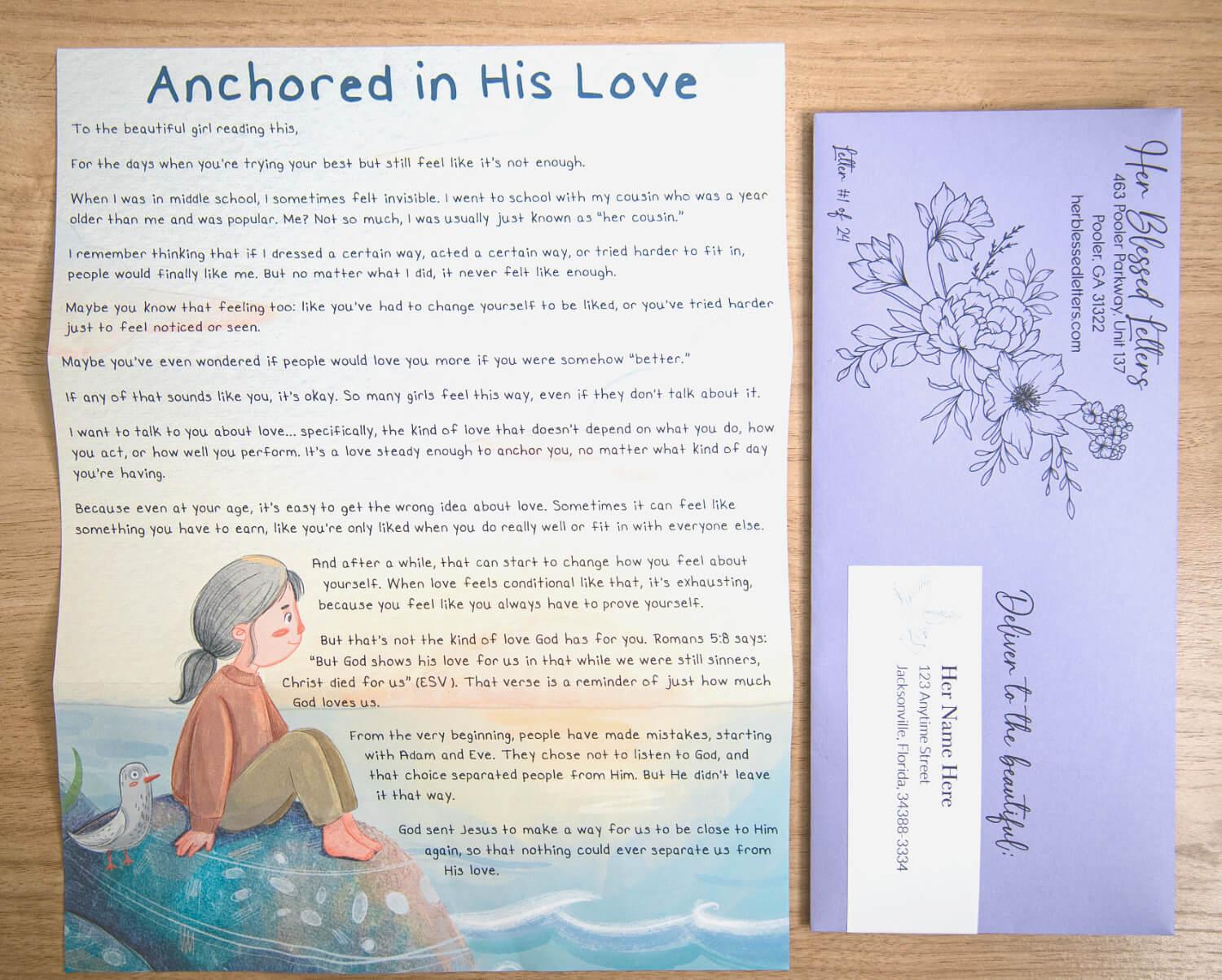 An illustrated Her Blessed Letter and matching envelope