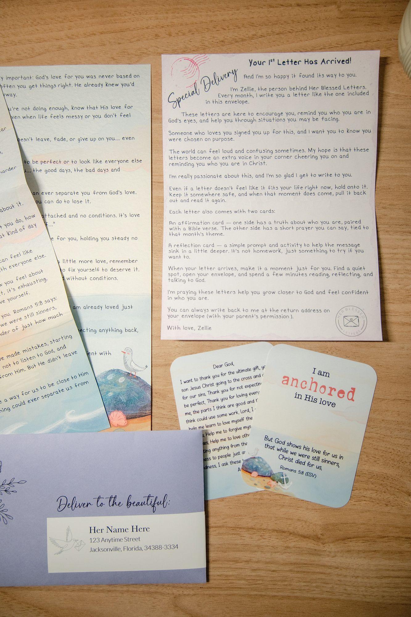 Her Blessed Letters mail club materials